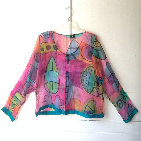 100% Silk Sheer Organza Hand Painted Colorful Top - Picture 2 of 15